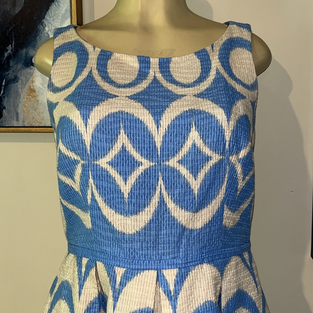 Taylor Dresses Women's Tan and Blue Fit-and-Flare - Picture 5 of 9
